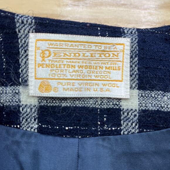 Vintage Pendleton Blazer Womens Size 12 Navy Blue Plaid Virgin Wool Metallic USA - Picture 3 of 14